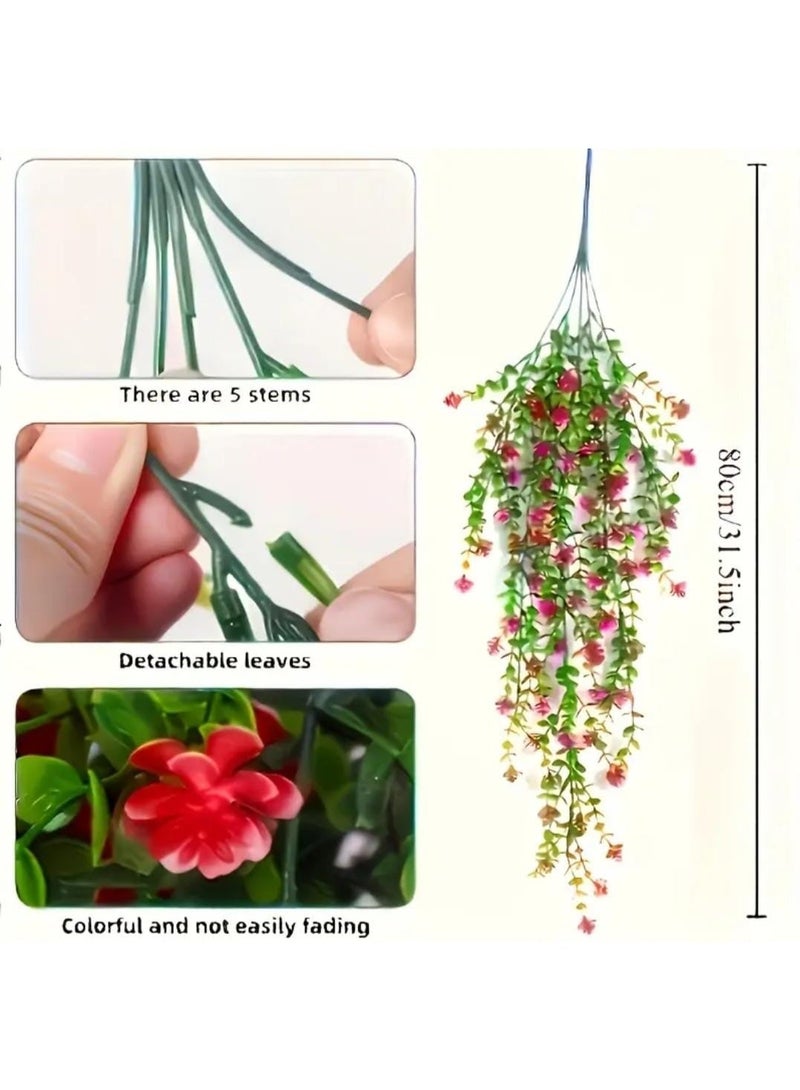 إل ديس مجموعة من 3 نباتات كاميلينا اصطناعية معلقة – بأوراق حمراء وخضراء زاهية لتزيين المنزل والأماكن الخارجية، خضرة كثيفة واقعية مع زهور اصطناعية، مثالية للأعراس والحفلات والديكور في المناسبات والأعياد - Image 5
